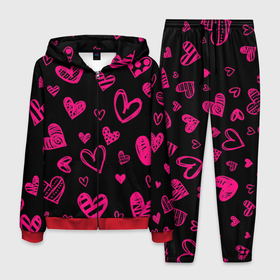 Мужской костюм 3D с принтом Розовые сердца в Тюмени, 100% полиэстер | Манжеты и пояс оформлены тканевой резинкой, двухслойный капюшон со шнурком для регулировки, карманы спереди | 