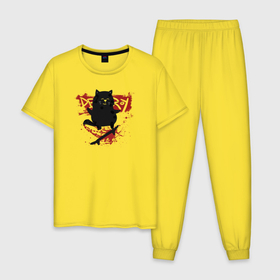 Мужская пижама хлопок с принтом Котик скейтер в Белгороде, 100% хлопок | брюки и футболка прямого кроя, без карманов, на брюках мягкая резинка на поясе и по низу штанин
 | 