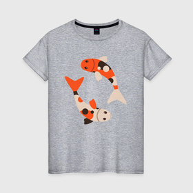 Женская футболка хлопок с принтом Милые две рыбки   Карпы кои в Петрозаводске, 100% хлопок | прямой крой, круглый вырез горловины, длина до линии бедер, слегка спущенное плечо | 