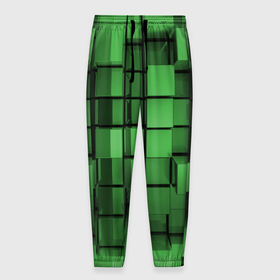 Мужские брюки 3D с принтом Киберпанк броня   зелёные металлические кубы в Екатеринбурге, 100% полиэстер | манжеты по низу, эластичный пояс регулируется шнурком, по бокам два кармана без застежек, внутренняя часть кармана из мелкой сетки | 