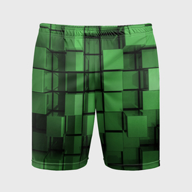 Мужские шорты спортивные с принтом Киберпанк броня   зелёные металлические кубы ,  |  | 