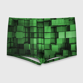 Мужские купальные плавки 3D с принтом Киберпанк броня   зелёные металлические кубы в Екатеринбурге, Полиэстер 85%, Спандекс 15% |  | 