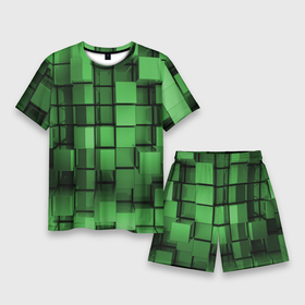 Мужской костюм с шортами 3D с принтом Киберпанк броня   зелёные металлические кубы ,  |  | Тематика изображения на принте: 