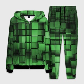 Мужской костюм 3D с принтом Киберпанк броня   зелёные металлические кубы в Екатеринбурге, 100% полиэстер | Манжеты и пояс оформлены тканевой резинкой, двухслойный капюшон со шнурком для регулировки, карманы спереди | 