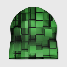 Шапка 3D с принтом Киберпанк броня   зелёные металлические кубы в Екатеринбурге, 100% полиэстер | универсальный размер, печать по всей поверхности изделия | 