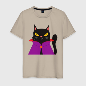 Мужская футболка хлопок с принтом Чёрный котик волшебник в Екатеринбурге, 100% хлопок | прямой крой, круглый вырез горловины, длина до линии бедер, слегка спущенное плечо. | 