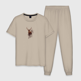 Мужская пижама хлопок с принтом Осенний лес в силуэте идущего оленя в Курске, 100% хлопок | брюки и футболка прямого кроя, без карманов, на брюках мягкая резинка на поясе и по низу штанин
 | 