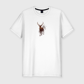 Мужская футболка хлопок Slim с принтом Осенний лес в силуэте идущего оленя в Курске, 92% хлопок, 8% лайкра | приталенный силуэт, круглый вырез ворота, длина до линии бедра, короткий рукав | 