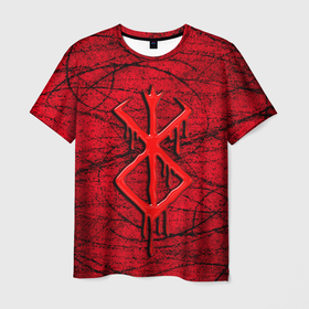 Мужская футболка 3D с принтом Berserk red smudges в Кировске, 100% полиэфир | прямой крой, круглый вырез горловины, длина до линии бедер | 