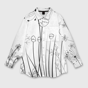 Мужская рубашка oversize 3D с принтом Цветочный черно белый орнамент в Екатеринбурге,  |  | 