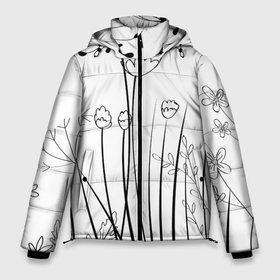 Мужская зимняя куртка 3D с принтом Цветочный черно белый орнамент в Екатеринбурге, верх — 100% полиэстер; подкладка — 100% полиэстер; утеплитель — 100% полиэстер | длина ниже бедра, свободный силуэт Оверсайз. Есть воротник-стойка, отстегивающийся капюшон и ветрозащитная планка. 

Боковые карманы с листочкой на кнопках и внутренний карман на молнии. | Тематика изображения на принте: 