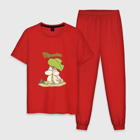 Мужская пижама хлопок с принтом Муми тролли отдыхают в Санкт-Петербурге, 100% хлопок | брюки и футболка прямого кроя, без карманов, на брюках мягкая резинка на поясе и по низу штанин
 | 