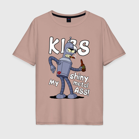 Мужская футболка хлопок Oversize с принтом Kiss Bender ass в Санкт-Петербурге, 100% хлопок | свободный крой, круглый ворот, “спинка” длиннее передней части | 