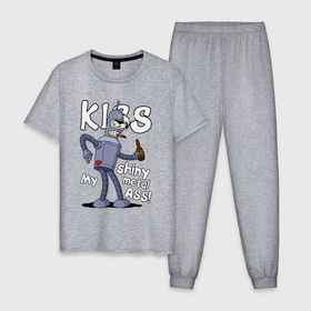 Мужская пижама хлопок с принтом Kiss Bender ass в Новосибирске, 100% хлопок | брюки и футболка прямого кроя, без карманов, на брюках мягкая резинка на поясе и по низу штанин
 | 