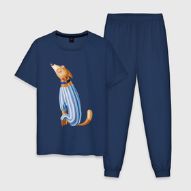 Мужская пижама хлопок с принтом Собачка в пижаме , 100% хлопок | брюки и футболка прямого кроя, без карманов, на брюках мягкая резинка на поясе и по низу штанин
 | 