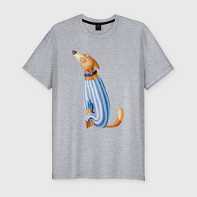 Мужская футболка хлопок Slim с принтом Собачка в пижаме в Тюмени, 92% хлопок, 8% лайкра | приталенный силуэт, круглый вырез ворота, длина до линии бедра, короткий рукав | 