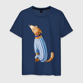 Мужская футболка хлопок с принтом Собачка в пижаме , 100% хлопок | прямой крой, круглый вырез горловины, длина до линии бедер, слегка спущенное плечо. | 
