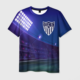 Мужская футболка 3D с принтом Sevilla ночное поле в Санкт-Петербурге, 100% полиэфир | прямой крой, круглый вырез горловины, длина до линии бедер | 