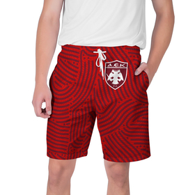 Мужские шорты 3D с принтом AEK Athens отпечатки в Тюмени,  полиэстер 100% | прямой крой, два кармана без застежек по бокам. Мягкая трикотажная резинка на поясе, внутри которой широкие завязки. Длина чуть выше колен | 