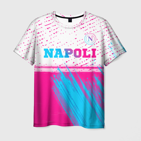 Мужская футболка 3D с принтом Napoli neon gradient style: символ сверху в Петрозаводске, 100% полиэфир | прямой крой, круглый вырез горловины, длина до линии бедер | 