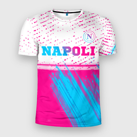 Мужская футболка 3D Slim с принтом Napoli neon gradient style: символ сверху в Петрозаводске, 100% полиэстер с улучшенными характеристиками | приталенный силуэт, круглая горловина, широкие плечи, сужается к линии бедра | 