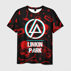 Мужская футболка 3D с принтом Linkin Park rock glitch в Новосибирске, 100% полиэфир | прямой крой, круглый вырез горловины, длина до линии бедер | Тематика изображения на принте: 