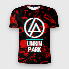 Мужская футболка 3D Slim с принтом Linkin Park rock glitch в Новосибирске, 100% полиэстер с улучшенными характеристиками | приталенный силуэт, круглая горловина, широкие плечи, сужается к линии бедра | 