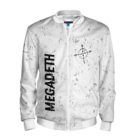 Мужской бомбер 3D с принтом Megadeth glitch на светлом фоне: надпись, символ , 100% полиэстер | застегивается на молнию, по бокам два кармана без застежек, по низу бомбера и на воротнике - эластичная резинка | Тематика изображения на принте: 