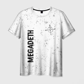 Мужская футболка 3D с принтом Megadeth glitch на светлом фоне: надпись, символ , 100% полиэфир | прямой крой, круглый вырез горловины, длина до линии бедер | Тематика изображения на принте: 