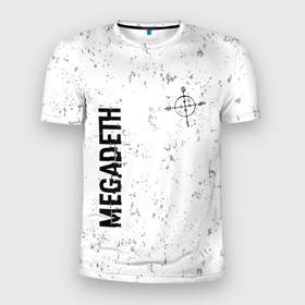 Мужская футболка 3D Slim с принтом Megadeth glitch на светлом фоне: надпись, символ , 100% полиэстер с улучшенными характеристиками | приталенный силуэт, круглая горловина, широкие плечи, сужается к линии бедра | Тематика изображения на принте: 