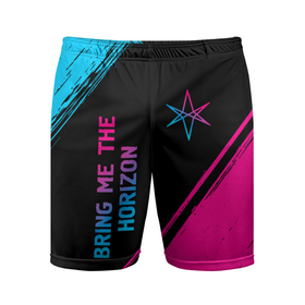 Мужские шорты спортивные с принтом Bring Me the Horizon   neon gradient: надпись, символ в Тюмени,  |  | 