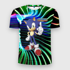 Мужская футболка 3D Slim с принтом Sonic   hedgehog   video game в Санкт-Петербурге, 100% полиэстер с улучшенными характеристиками | приталенный силуэт, круглая горловина, широкие плечи, сужается к линии бедра | 