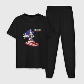 Мужская пижама хлопок с принтом Sonic hedgehog   hoverboarding в Курске, 100% хлопок | брюки и футболка прямого кроя, без карманов, на брюках мягкая резинка на поясе и по низу штанин
 | 