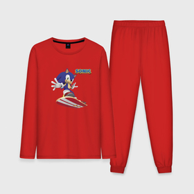 Мужская пижама с лонгсливом хлопок с принтом Sonic hedgehog   hoverboarding ,  |  | 