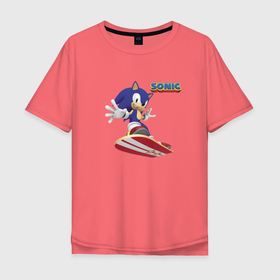 Мужская футболка хлопок Oversize с принтом Sonic   hedgehog   skateboarding , 100% хлопок | свободный крой, круглый ворот, “спинка” длиннее передней части | 