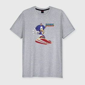 Мужская футболка хлопок Slim с принтом Sonic hedgehog   hoverboarding в Курске, 92% хлопок, 8% лайкра | приталенный силуэт, круглый вырез ворота, длина до линии бедра, короткий рукав | 