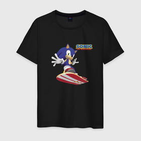 Мужская футболка хлопок с принтом Sonic hedgehog   hoverboarding в Курске, 100% хлопок | прямой крой, круглый вырез горловины, длина до линии бедер, слегка спущенное плечо. | 