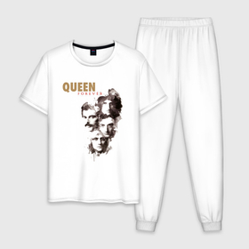 Мужская пижама хлопок с принтом Queen легенды сквозь ветер в Кировске, 100% хлопок | брюки и футболка прямого кроя, без карманов, на брюках мягкая резинка на поясе и по низу штанин
 | Тематика изображения на принте: 