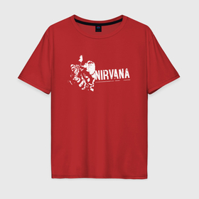 Мужская футболка хлопок Oversize с принтом Nirvana Курт и гитара в Тюмени, 100% хлопок | свободный крой, круглый ворот, “спинка” длиннее передней части | Тематика изображения на принте: 