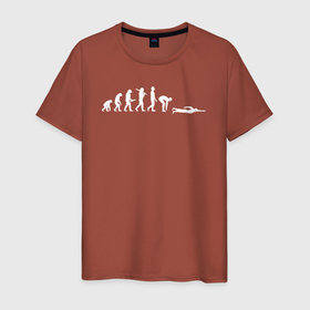 Мужская футболка хлопок с принтом Эволюция в пловца в Петрозаводске, 100% хлопок | прямой крой, круглый вырез горловины, длина до линии бедер, слегка спущенное плечо. | 