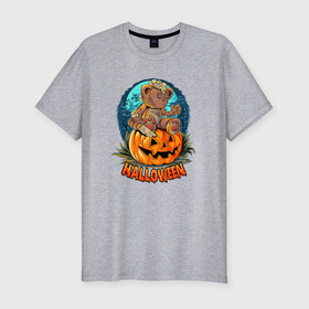 Мужская футболка хлопок Slim с принтом Halloween    Мишка на тыкве в Курске, 92% хлопок, 8% лайкра | приталенный силуэт, круглый вырез ворота, длина до линии бедра, короткий рукав | Тематика изображения на принте: 