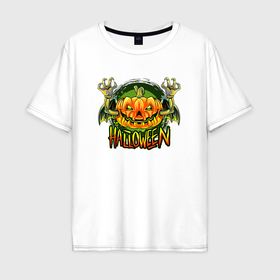 Мужская футболка хлопок Oversize с принтом Кислотная тыква Halloween в Курске, 100% хлопок | свободный крой, круглый ворот, “спинка” длиннее передней части | 