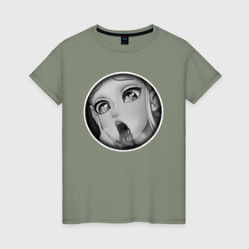Женская футболка хлопок с принтом Ахегао любовь в Курске, 100% хлопок | прямой крой, круглый вырез горловины, длина до линии бедер, слегка спущенное плечо | 