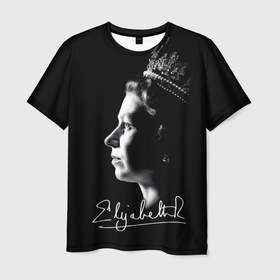 Мужская футболка 3D с принтом Королева Елизавета II автограф в Екатеринбурге, 100% полиэфир | прямой крой, круглый вырез горловины, длина до линии бедер | 