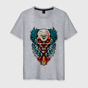 Мужская футболка хлопок с принтом Злой клоун   хэллоуин в Петрозаводске, 100% хлопок | прямой крой, круглый вырез горловины, длина до линии бедер, слегка спущенное плечо. | 