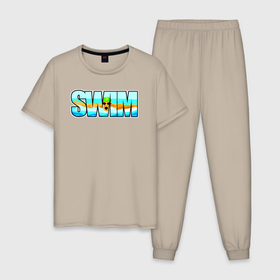 Мужская пижама хлопок с принтом Swim баттерфляй в Тюмени, 100% хлопок | брюки и футболка прямого кроя, без карманов, на брюках мягкая резинка на поясе и по низу штанин
 | 