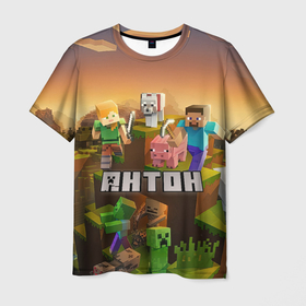 Мужская футболка 3D с принтом Антон Minecraft в Тюмени, 100% полиэфир | прямой крой, круглый вырез горловины, длина до линии бедер | Тематика изображения на принте: 