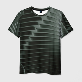 Мужская футболка 3D с принтом Наноброня   чёрные волнообразные пластины в Белгороде, 100% полиэфир | прямой крой, круглый вырез горловины, длина до линии бедер | 