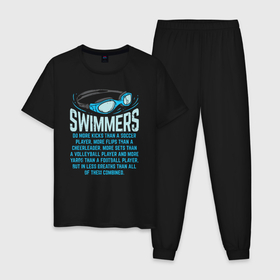 Мужская пижама хлопок с принтом Плавание   самый крутой вид спорта , 100% хлопок | брюки и футболка прямого кроя, без карманов, на брюках мягкая резинка на поясе и по низу штанин
 | 