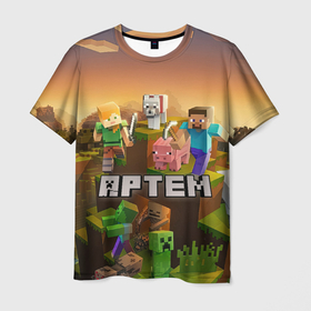 Мужская футболка 3D с принтом Артем Minecraft , 100% полиэфир | прямой крой, круглый вырез горловины, длина до линии бедер | Тематика изображения на принте: 
